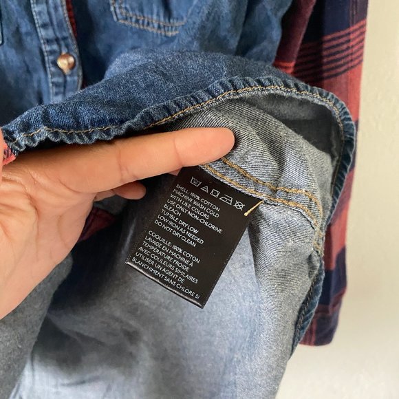BDG Womens Shirt Denim Flannel Plaid Size S Button Down Pocket Casual Blue Top - Picture 11 of 11